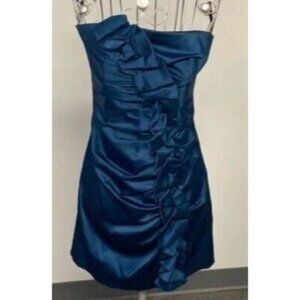 Gunne Sax Jessica McClintock Strapless Blue Dress Ruffle Front Size 5